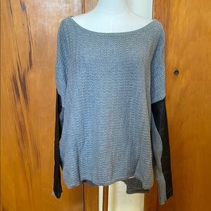 Patterson J. Kincaid Oversize Textured Gray Sweater Cashmere Cotton Lamb Leather